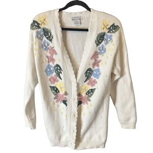Principals Petite Collection White Multicolour Floral Button-Up Cardigan Sz L